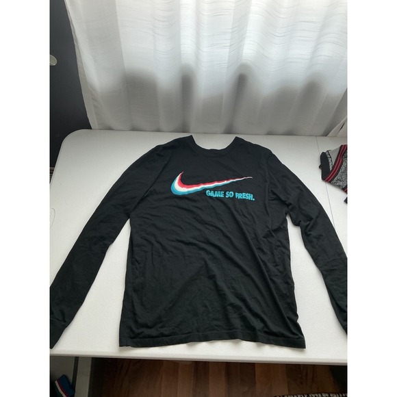 Nike Game So Fresh Long Sleeve Graphic Tee Black Cotton Blend Mens M - Picture 1 of 3